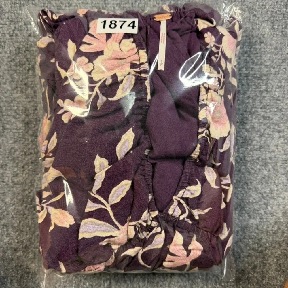 Free People Portia Floral Mini Dress Womens Small Purple Linen Boho Cottagecore